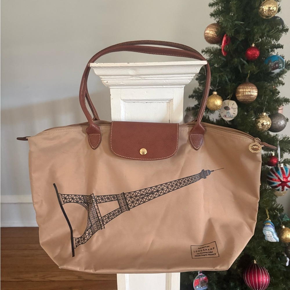 Longchamp Le Pilage Medium Tote Bag with Eiffel Tower Design